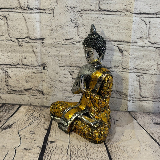 Gold & Silver 20cm x 15cm Small Thai Spike Buddha Sitting Statue Resin Hindu0