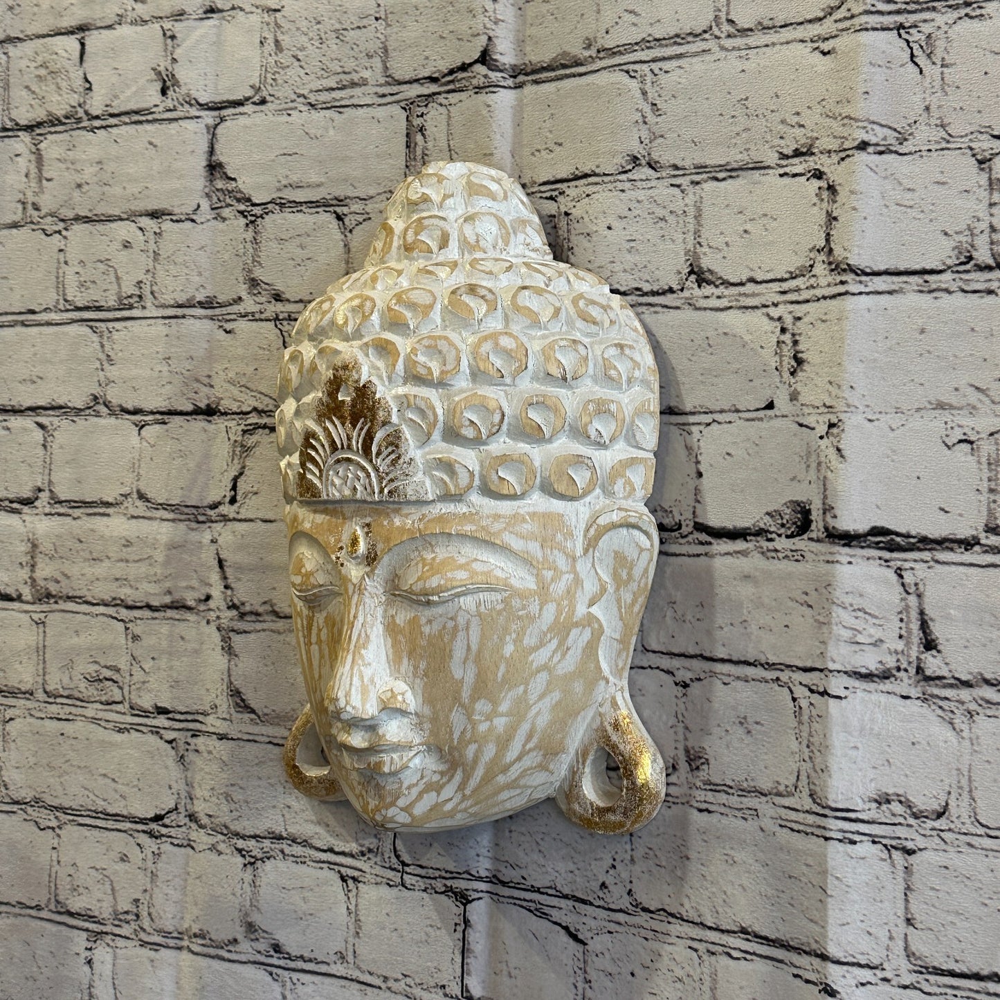 30cm x 20cm Light Brown Buddha Head Mask Wooden Hanging Statue Figurine Ornament1