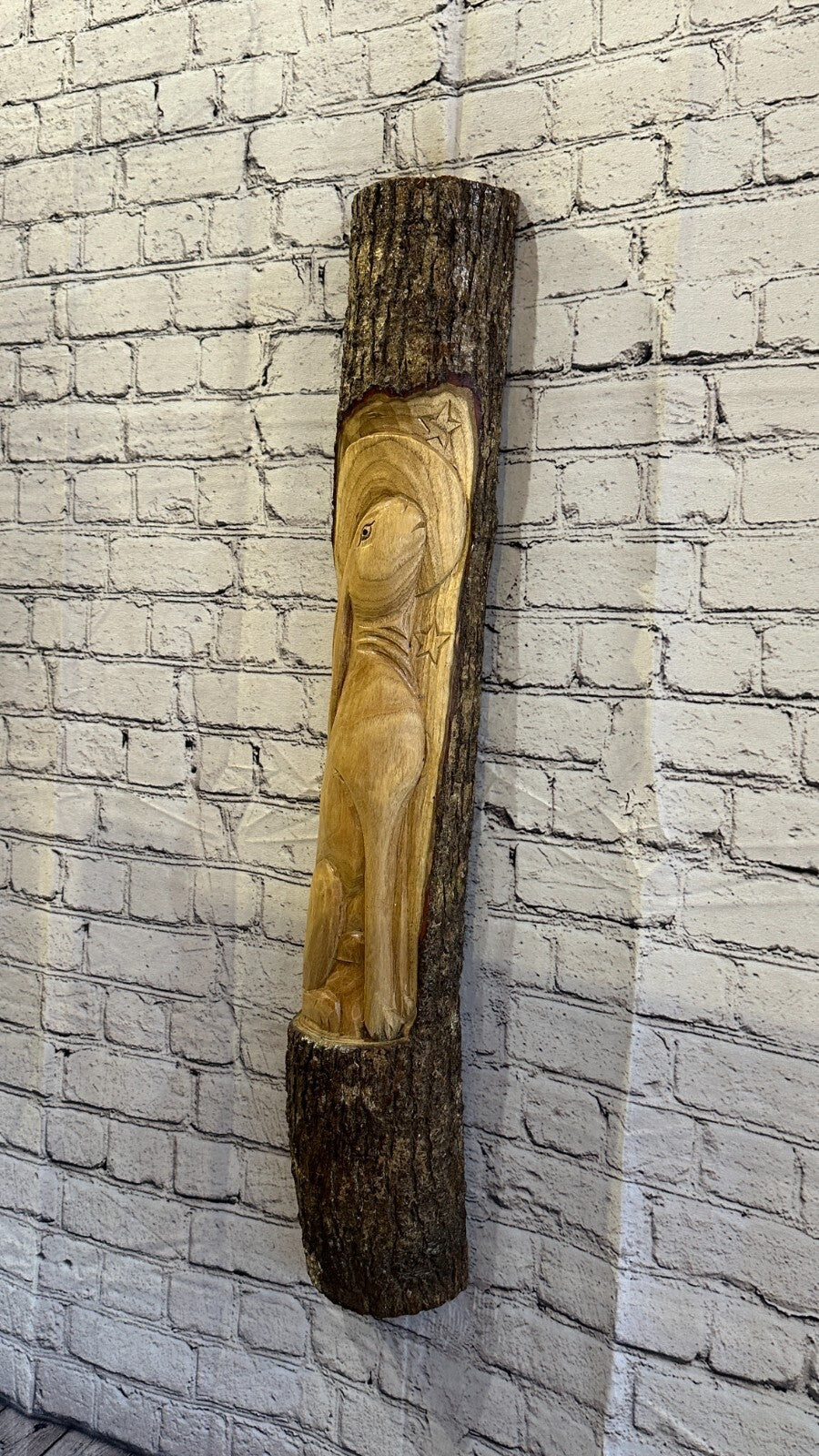 Hare With Moon Of The Woods 80cm Hand Carved Wizard Tree Trunk Wood Fairtrade2