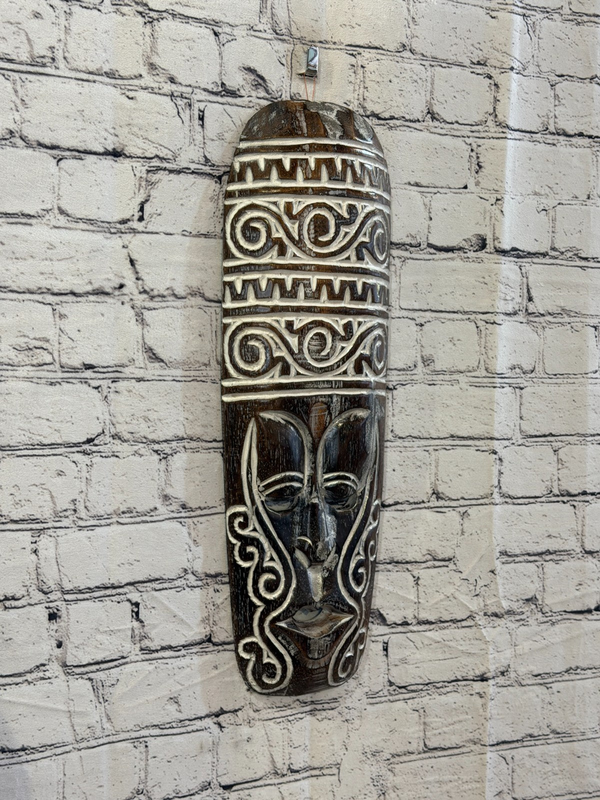 50cm Wave Brown Thick Painted Mask Carved Wooden Ethnic Tribal Tiki Wall Art0