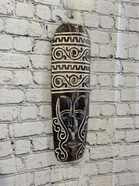 50cm Wave Brown Thick Painted Mask Carved Wooden Ethnic Tribal Tiki Wall Art0