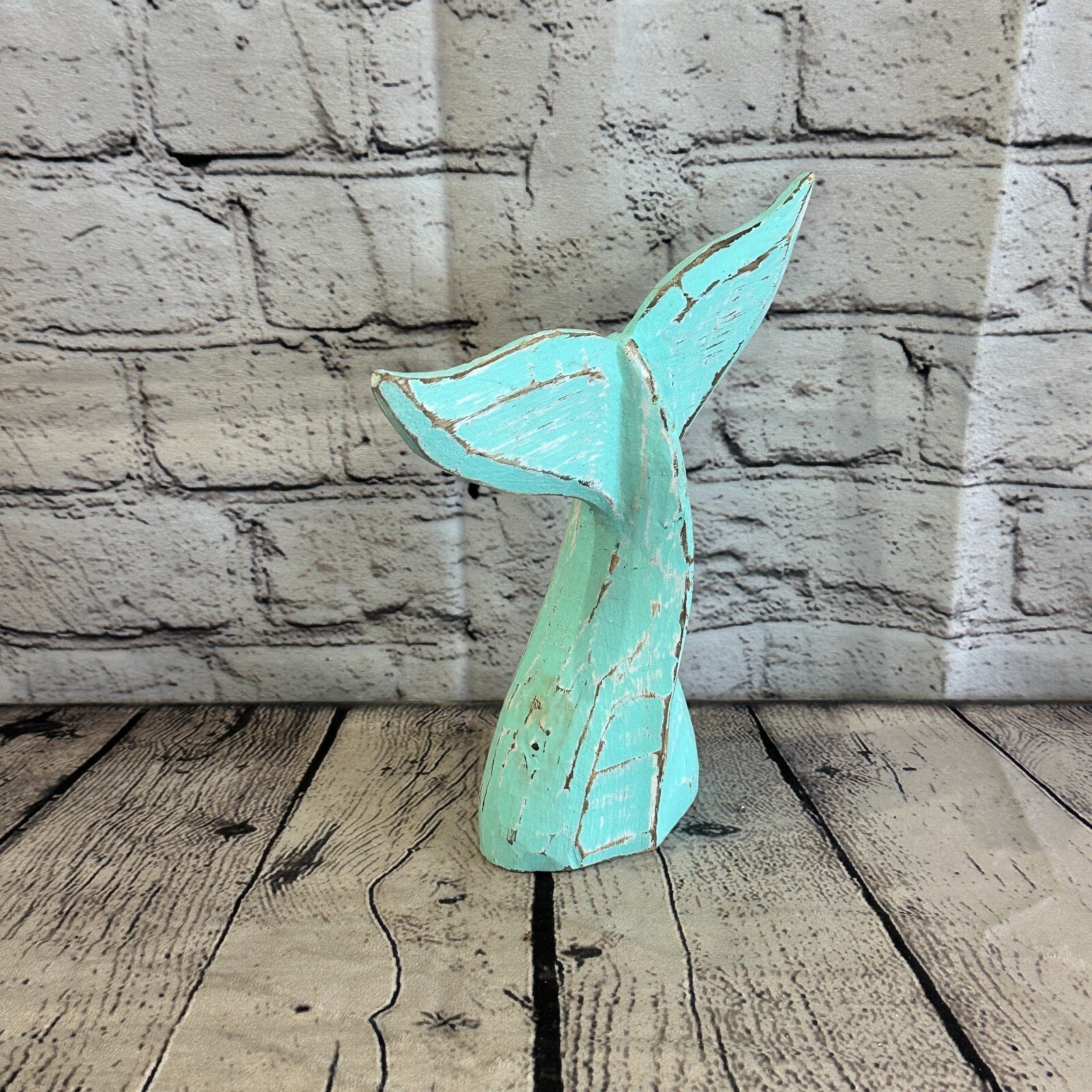 20cm x 18cm Whale Tail Green Fish Wood Coastal Ocean Bathroom Decoration2