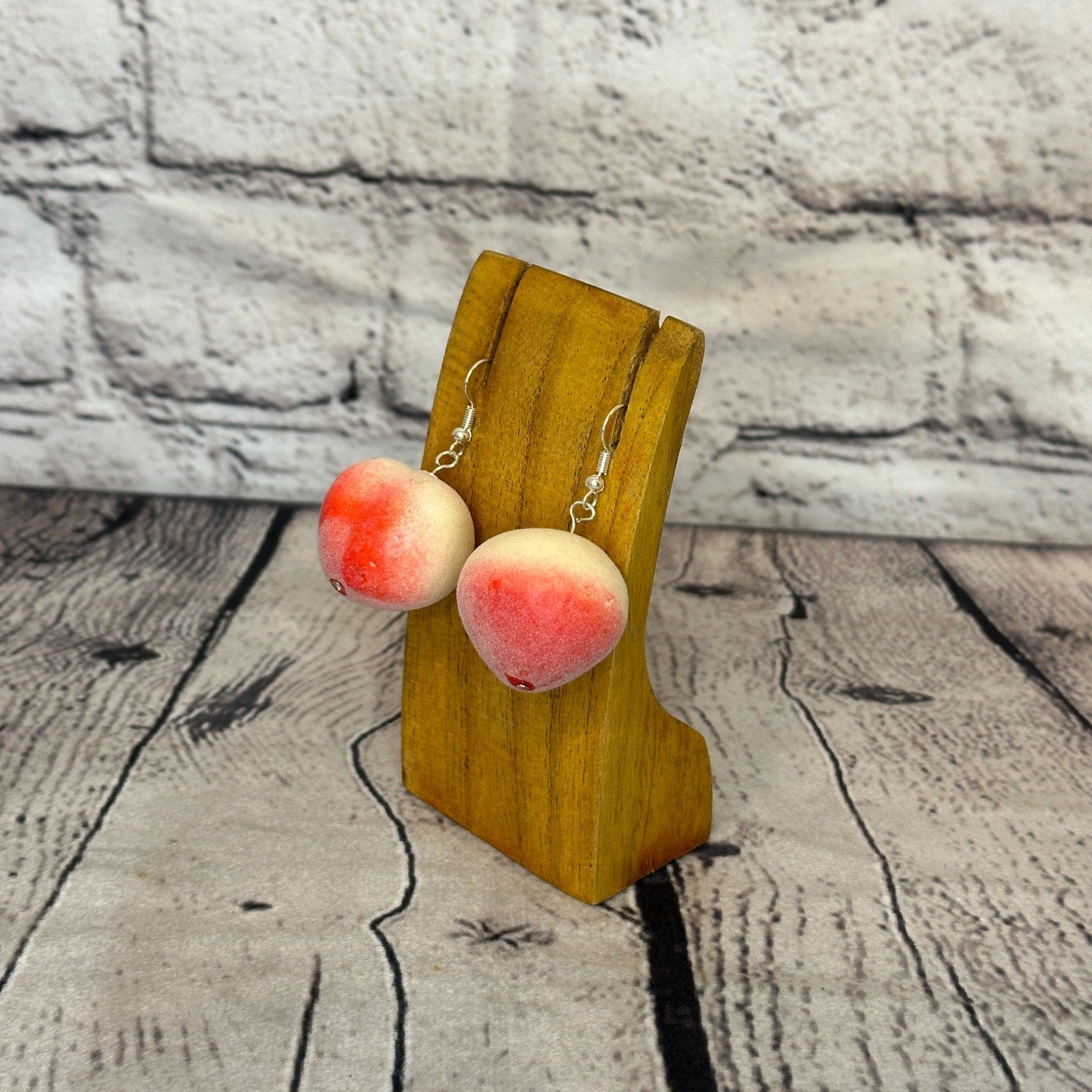 Peach Plastic Novelty Party Dangle Drop Earrings Handmade UK Jewellery1