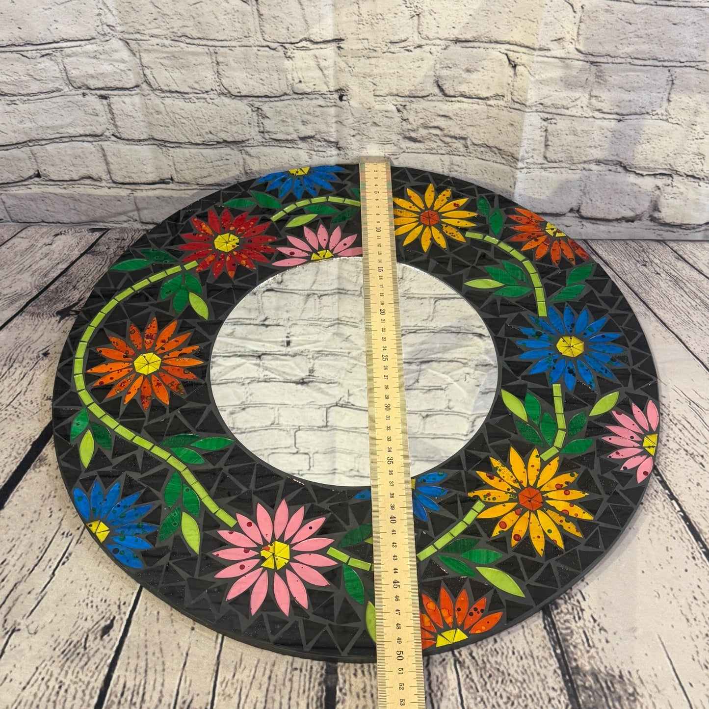 Rainbow Flower Black Mosaic Tile Wall Mirror 50cm x 50cm 20 Inches Handmade5