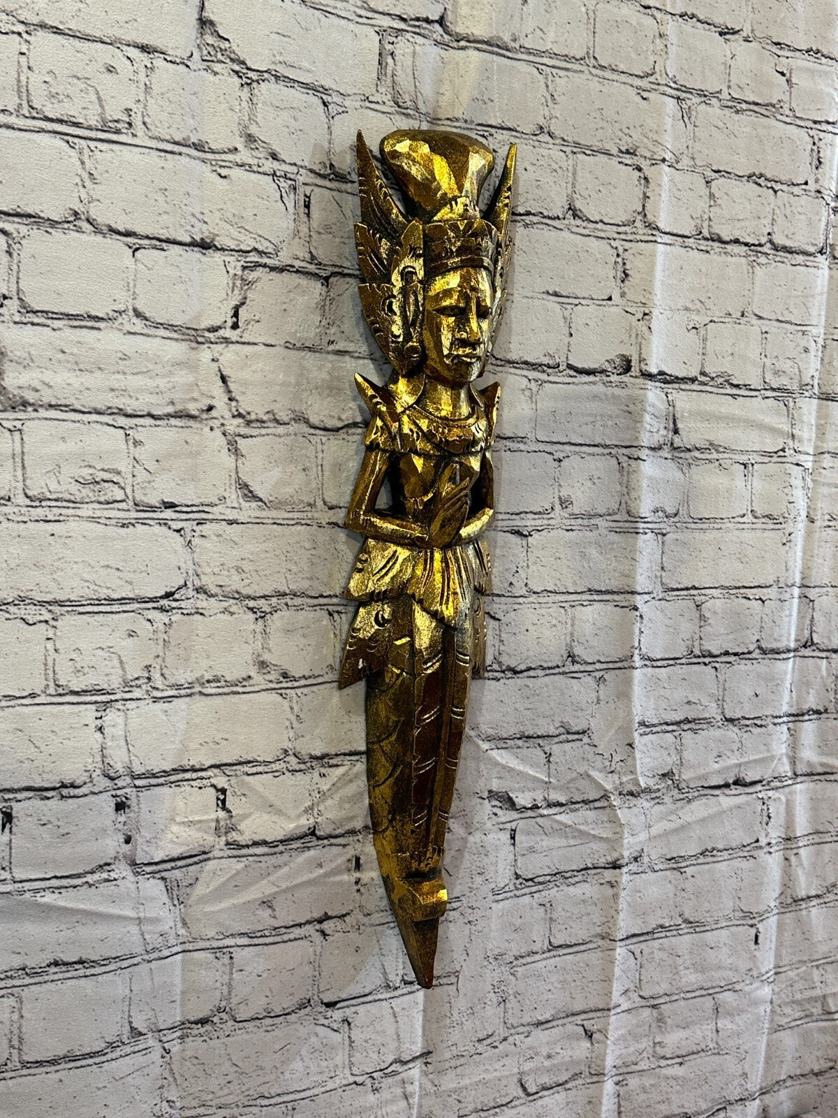 Gold Antique Colour Sita Dewi Bali Rice Goddess Wings Mermaid Wood 60cm Pair1
