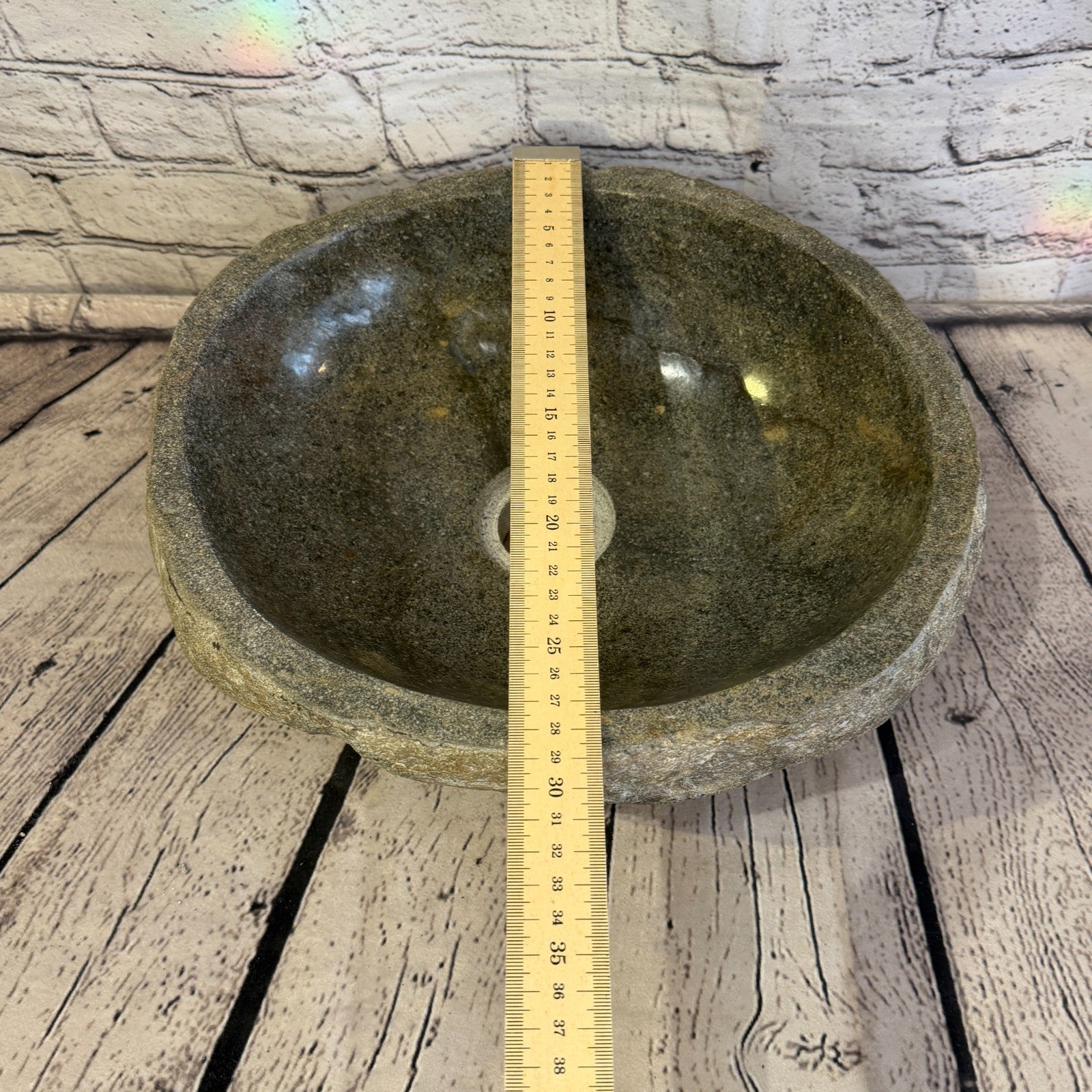 32cm x 29cm Wash Basin Bathroom Counter Top Washing River Stone Bowl Sink No 238