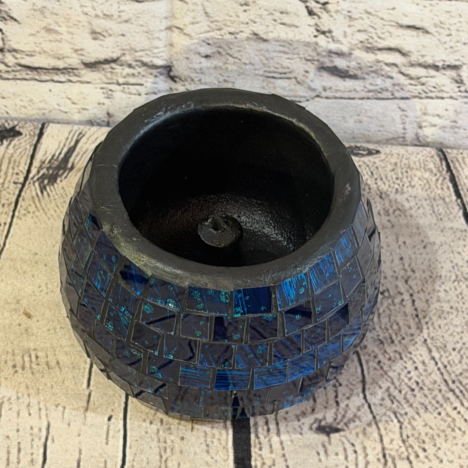 Blue Purple Small Pot 12cm Round Mosaic Pottery Incense Holder Burner Detail2