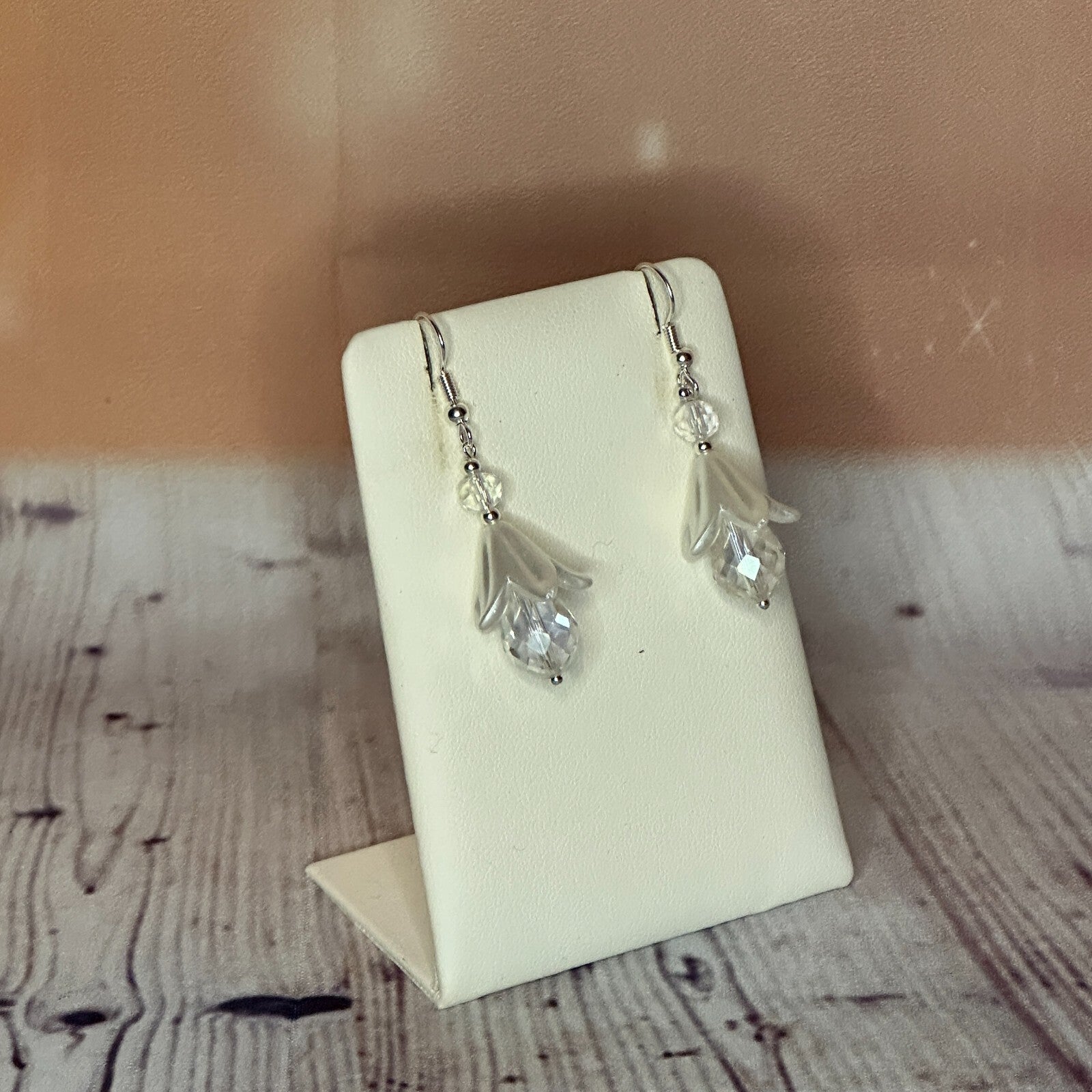 Clear Drop Crystal Lily Flower With Dangle Drop Earrings Handmade UK Jewellery2