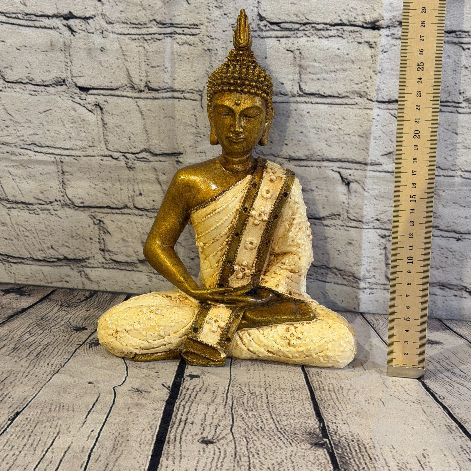 White & Bronze 30cm x 20cm Large Thai Spike Buddha Sitting Statue Resin Hindu5
