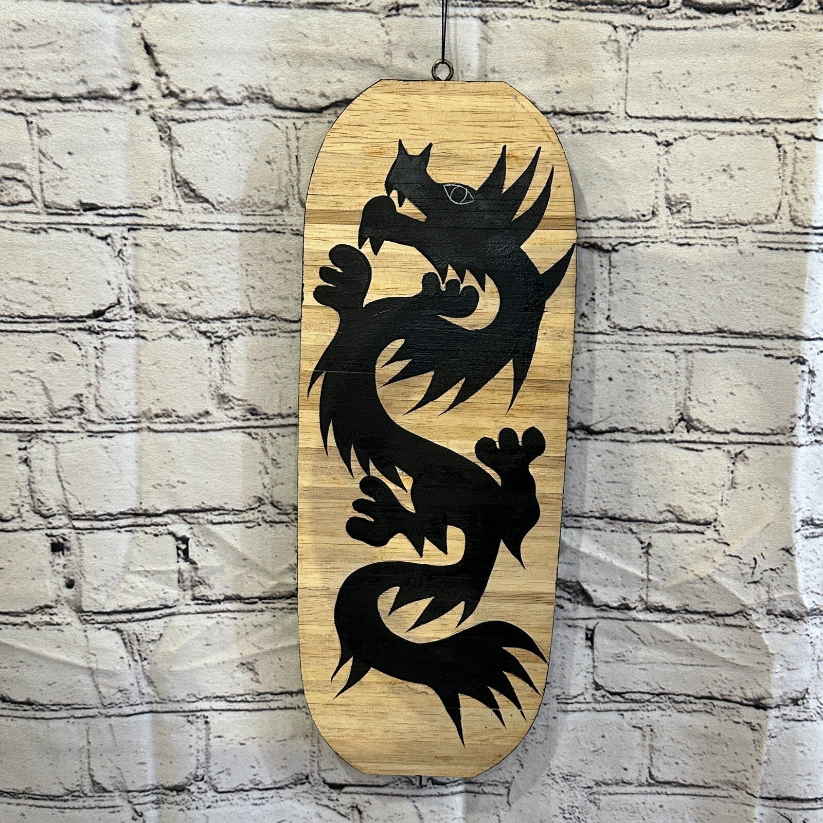 40cm Black Dragon Pattern Wind Spinner Wooden Spiral Mobile Garden Ornament2