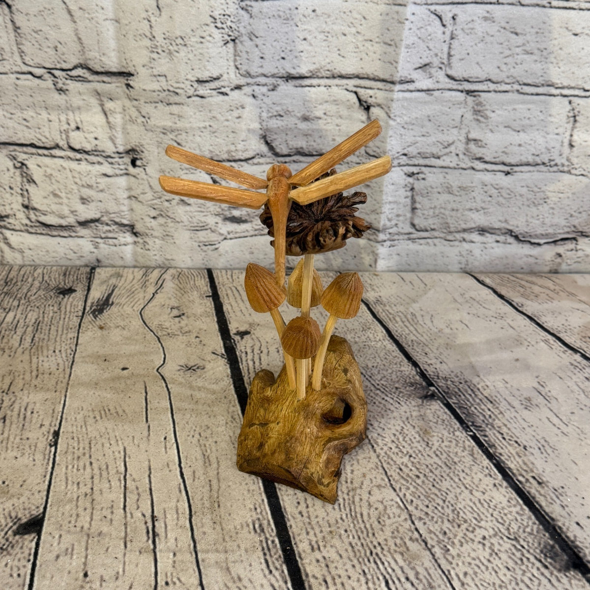 Dragonfly Mushroom Stand Parasite Wood Ornament Natural Carving Wooden Standing4
