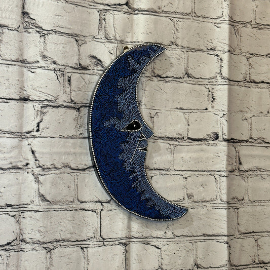 30cm Crescent Moon Carved Wooden Dot Painted Ethnic Tribal Tiki Wall Art No 30