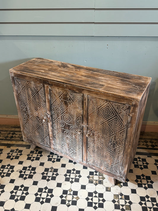 80cm x 100cm Brown 3 Door Table Wooden Side Cabinet Living Storage Furniture0