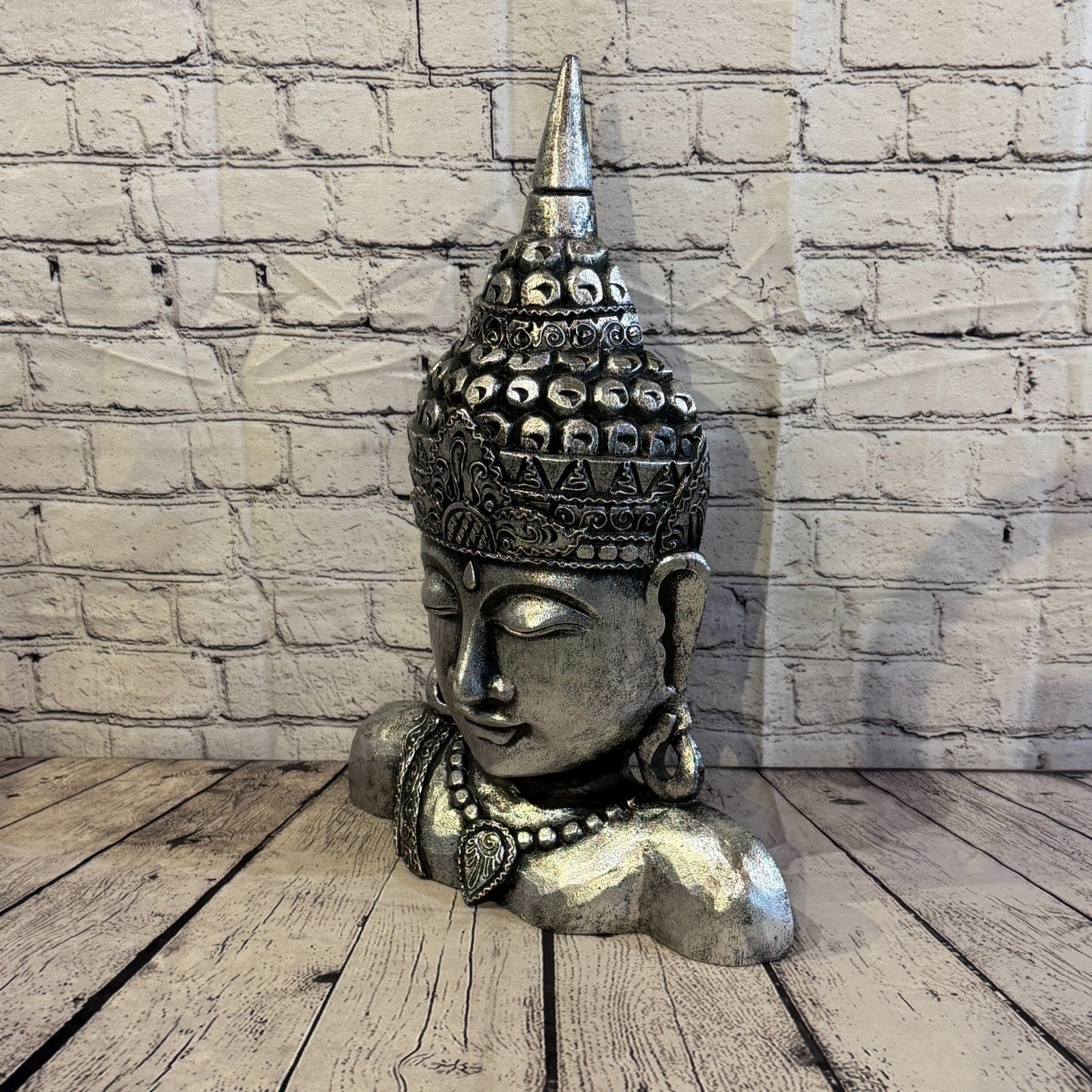 50cm Silver Head Shoulder Buddha Ornament Sculpture Statue Buddhas Handcarved1