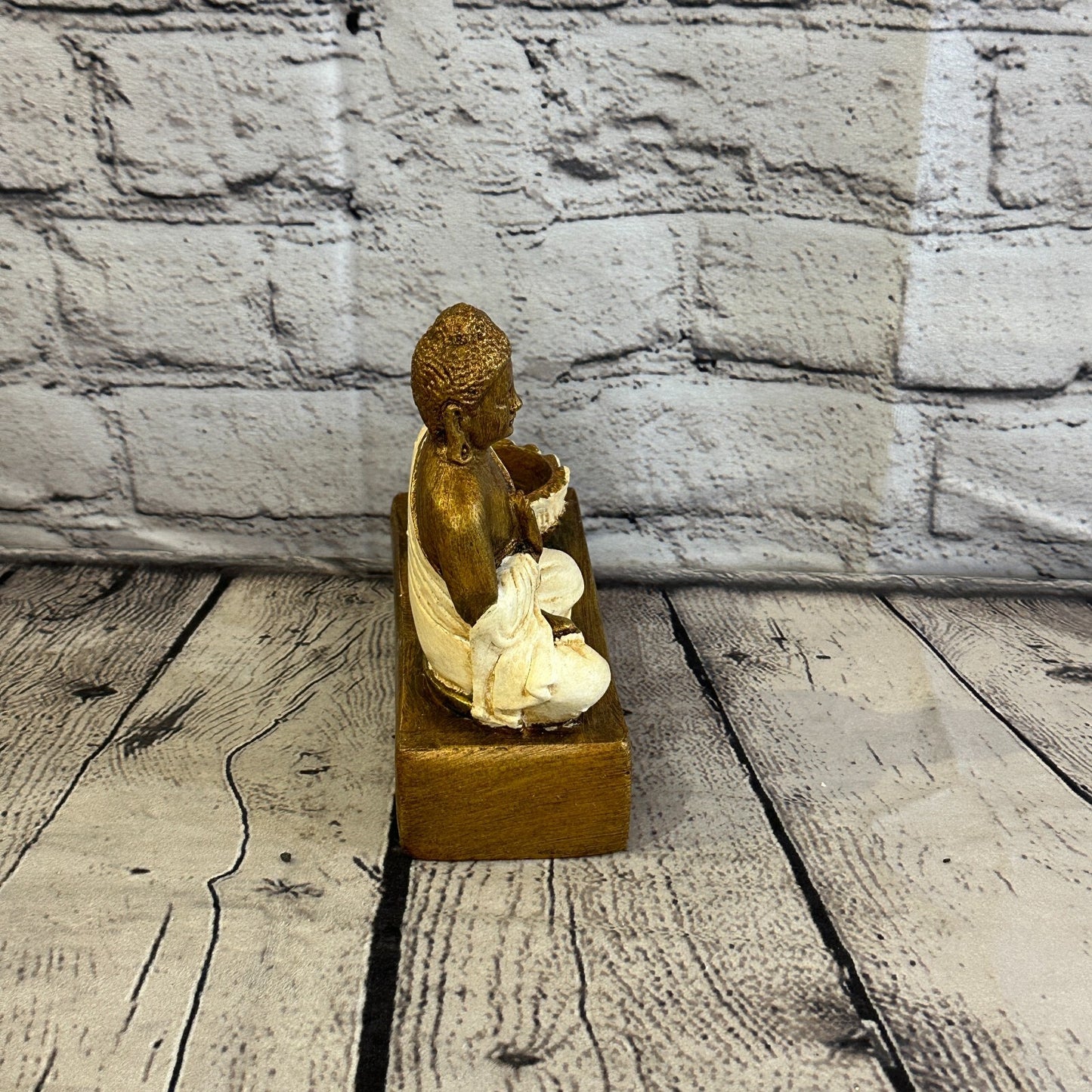 White & Bronze 15cm x 15cm Thai Buddha Tea Light Holder Statue Resin Hindu3