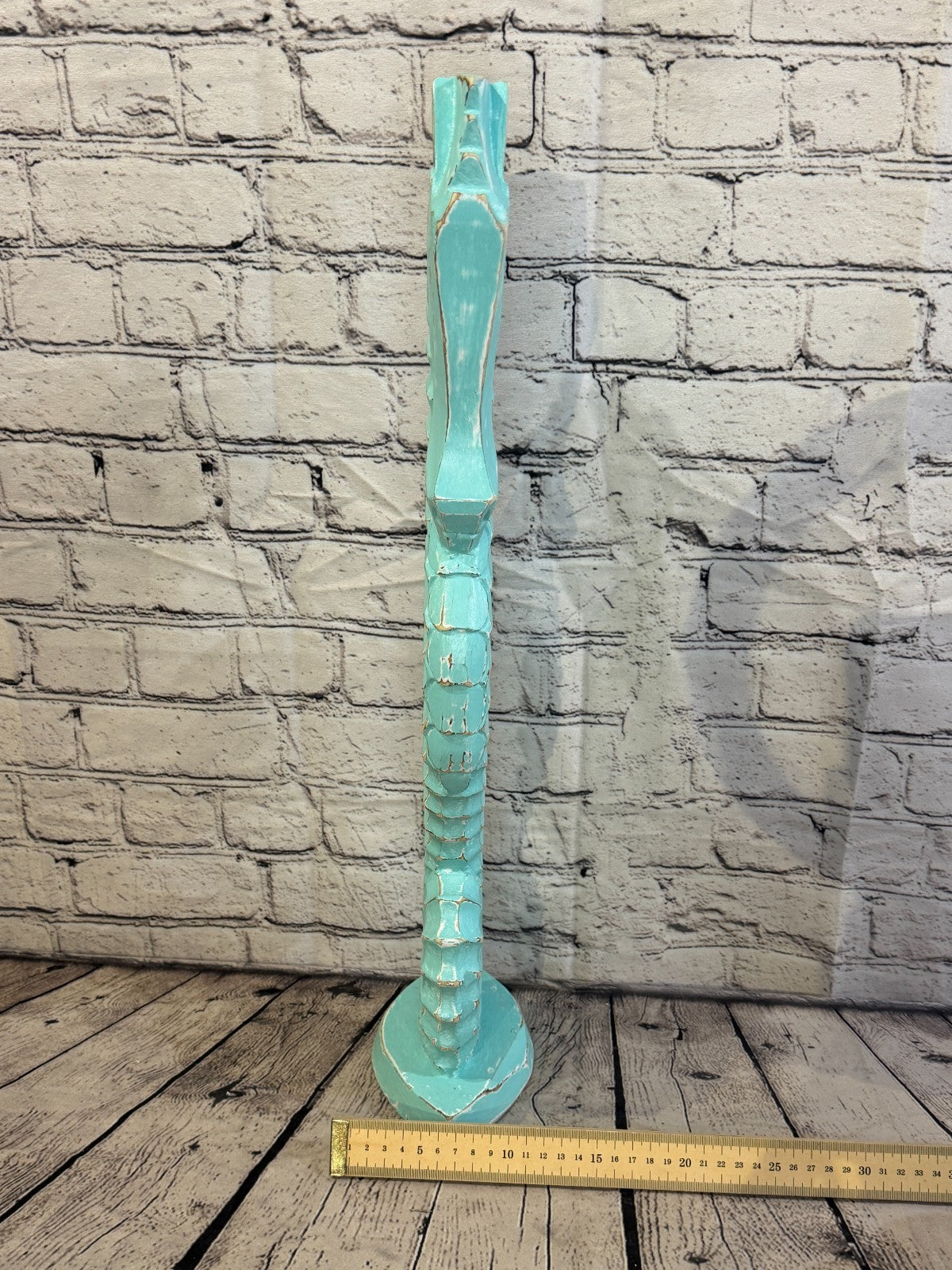60cm Green Teal Wooden Shabby Seahorse Statue Ornament Fair Trade Handcarved7