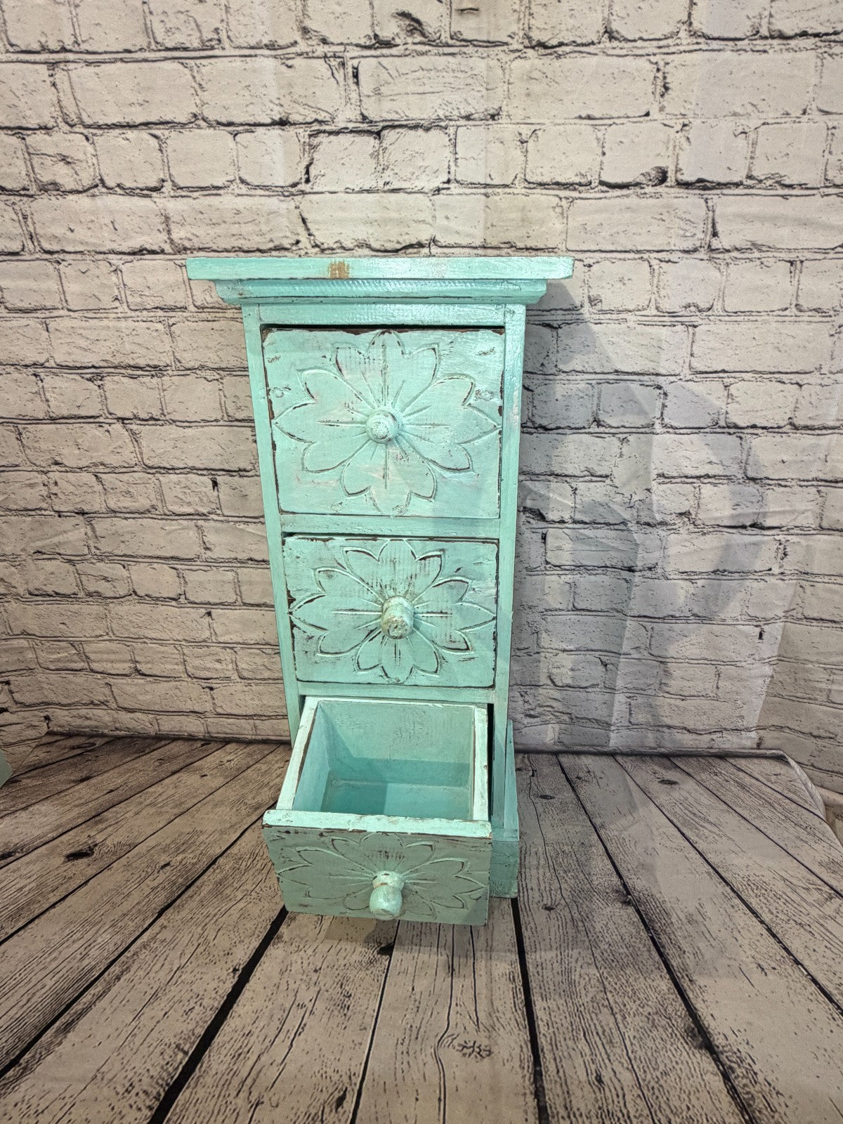 60cm x 25cm Blue 3 Draw Pillar Wooden Side Cabinet Living Storage Furniture5