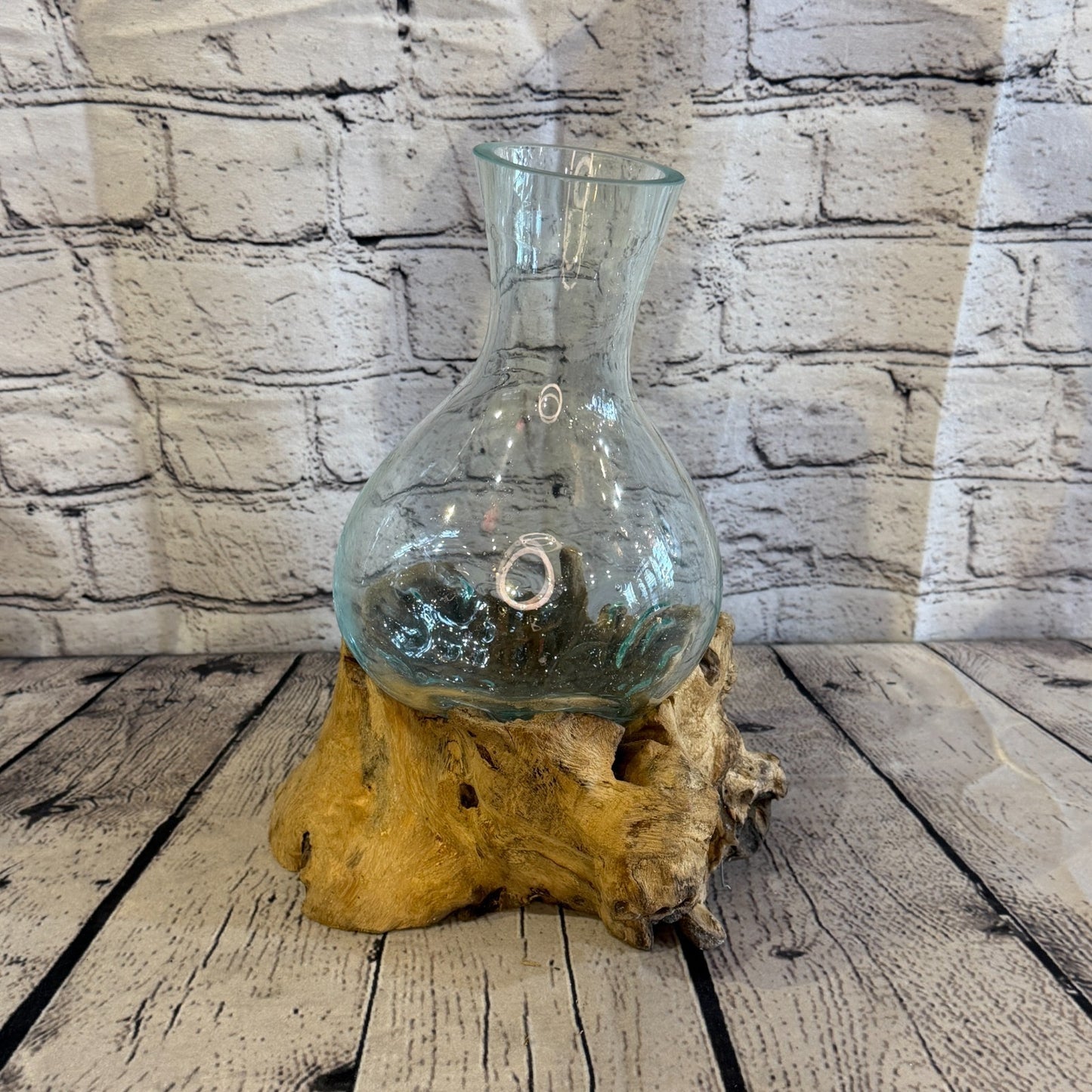 30cm Tall Bottle Vase Colour Melted Glass Wood Decorative Vase Glass Sculpture1
