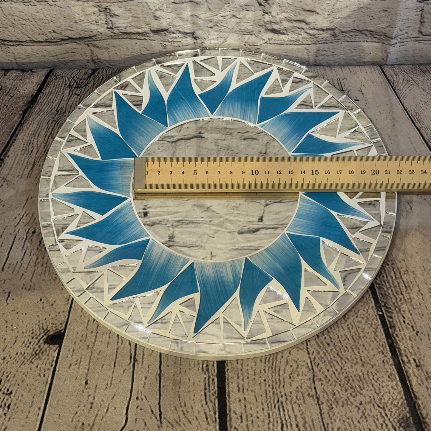 Turquoise Blue Sun Flame Mosaic Tile Wall Mirror 30cm x 30cm 12 Inches Handmade5