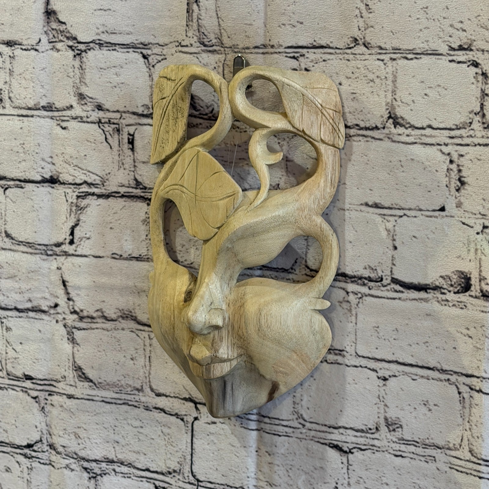 25cm Wooden Soulmate Mask Wall Art Hibiscus Wood Hand Carved Fair Trade Design 62