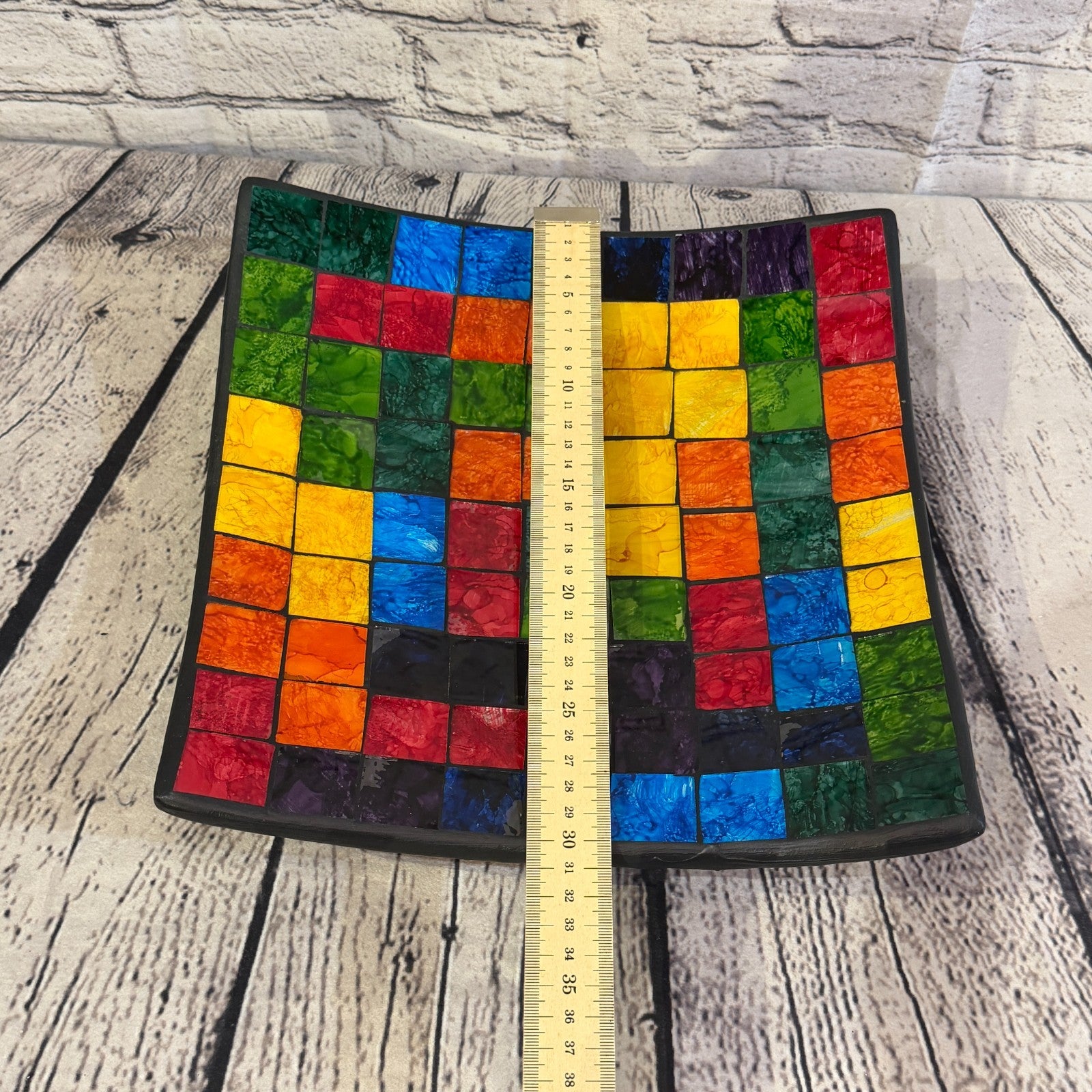30cm Rainbow Block Square Mosaic Handmade Ceramic Glass Tile Bowl Fruit2