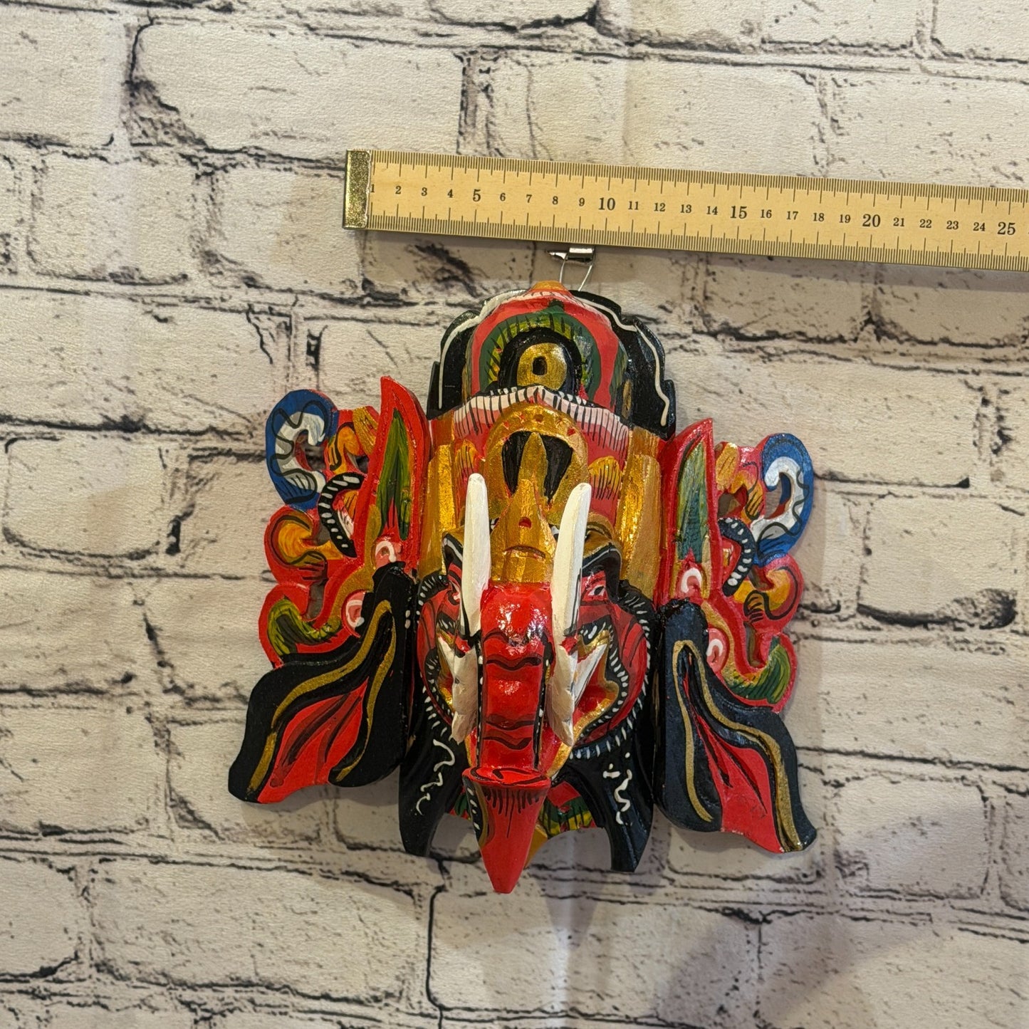 25cm Ganash Ganesha Red Elephant Hindu Deity Wooden Hand Carved Mask Painted8