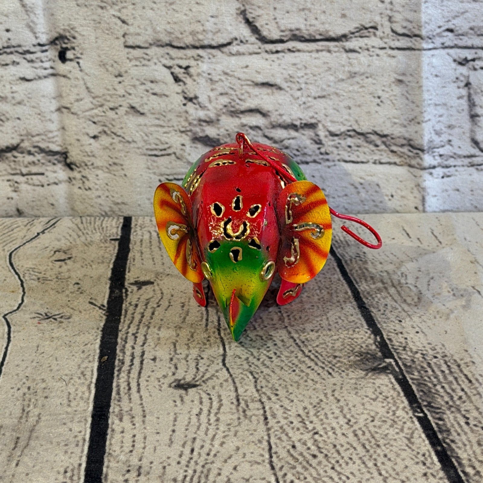 8cm x 10cm Elephant Candle Holder Hanging Red Metal Tin Ornament Statue1