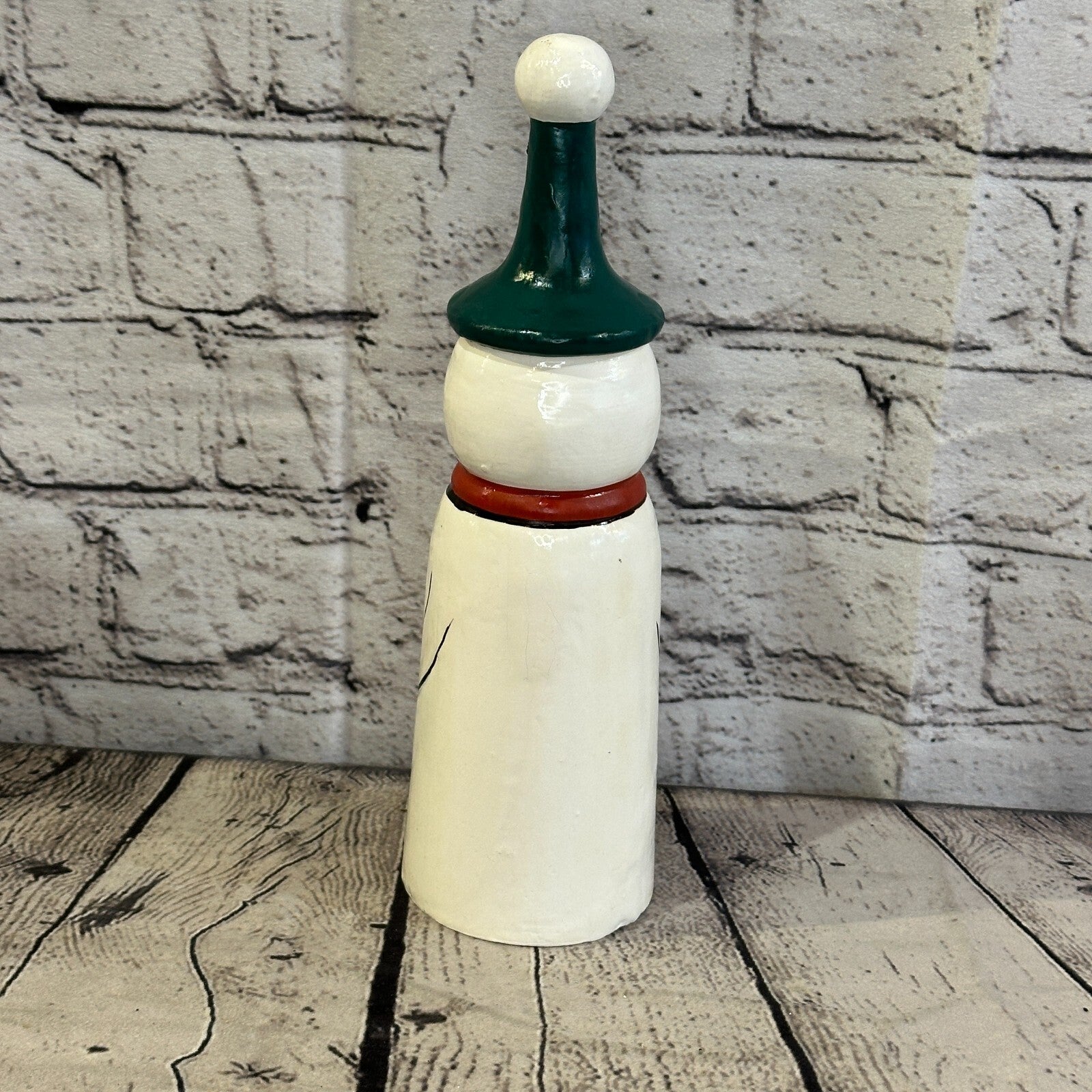 24cm x 6cm Green Pointy Hat Snowman Handcrafted Wood Xmas Christmas Ornament4