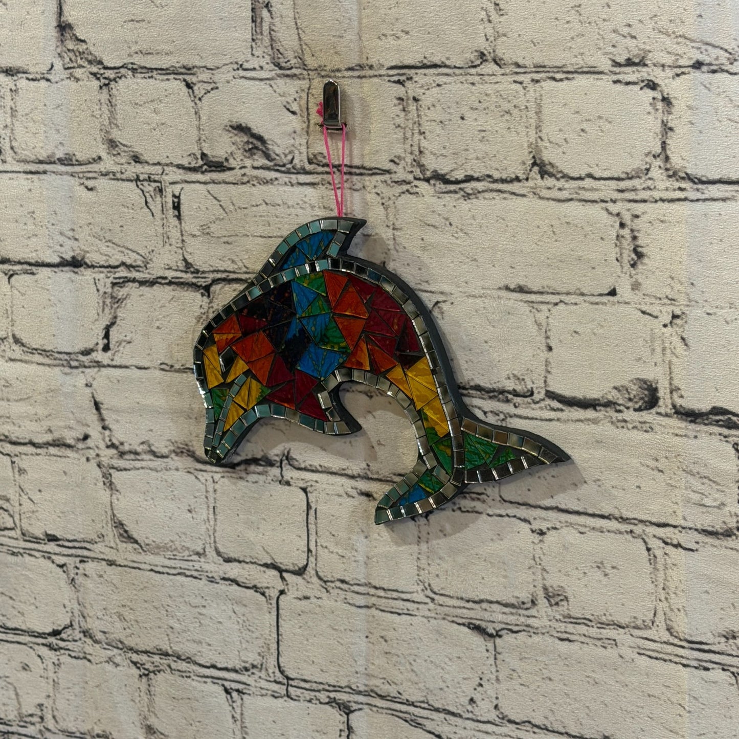 Rainbow Dolphin Fish Mosaic Tile Wall Mirror 20cm x 20cm Handmade New1