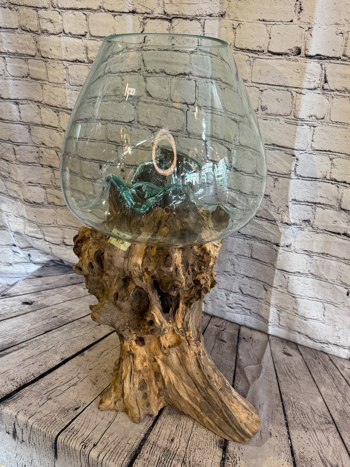 70cm Big Clear Colour Melted Glass Wood Decorative Vase Glass Sculpture Crafted1