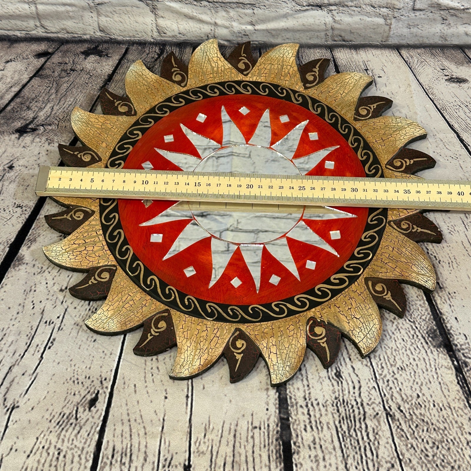 Red Gold Sun Mosaic Tile Wall Mirror 40cm x 40cm 16 Inches Handmade Fairtrade4