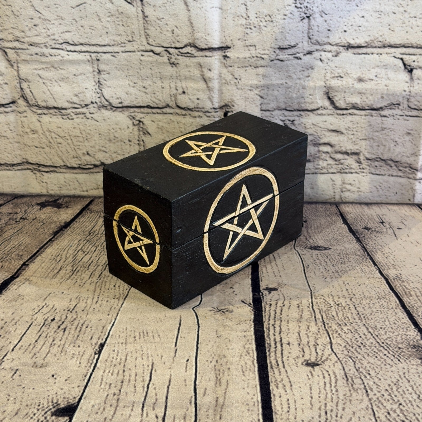 15cm x 10cm x 8cm Wood Gothic Pentagram Skull Coffin Jewellery Trinket Box2