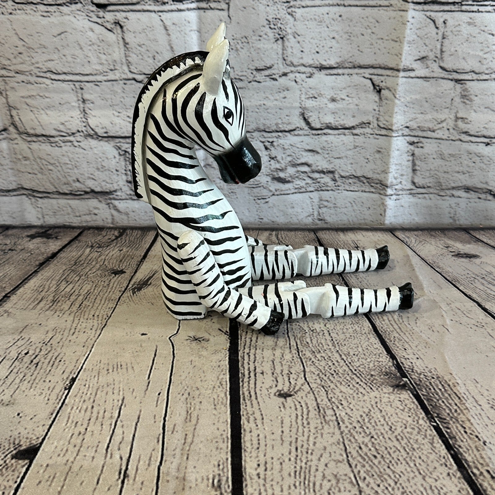 20cm Black Zebra Sitting Animal, Wooden Shelf Ornament Handmade & Fairtrade4
