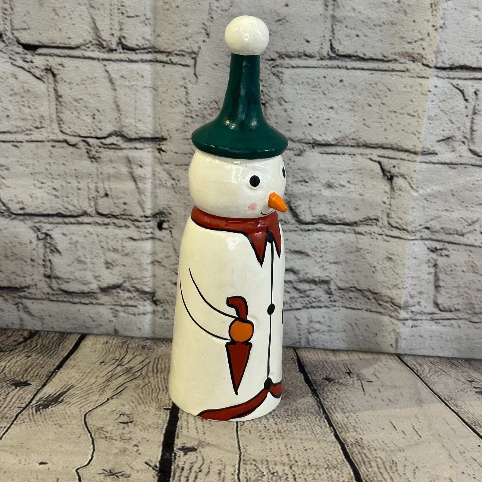 24cm x 6cm Green Pointy Hat Snowman Handcrafted Wood Xmas Christmas Ornament2