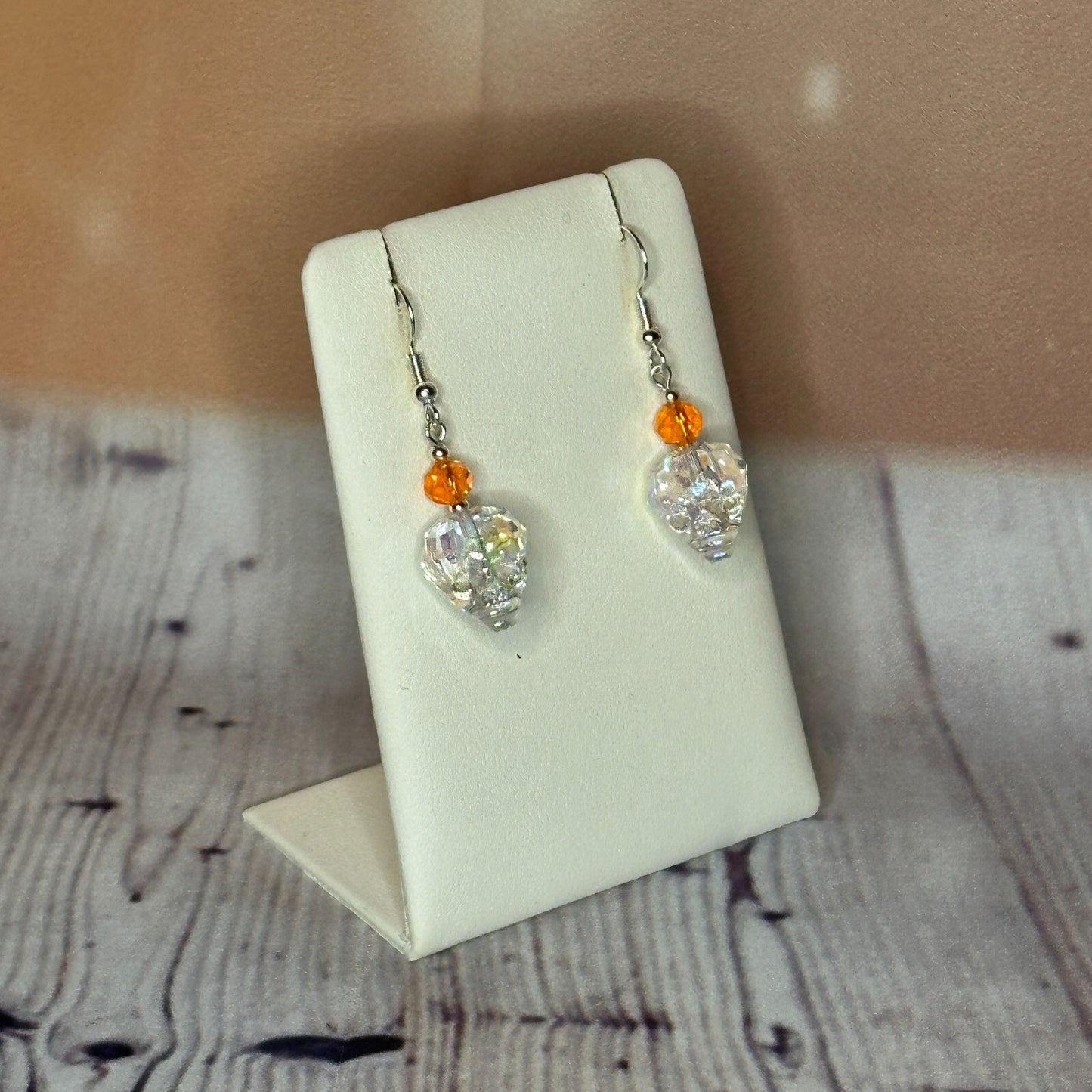 Orange Crystal And Skull Shaped Dangle Drop Earrings Handmade UK Jewellery2