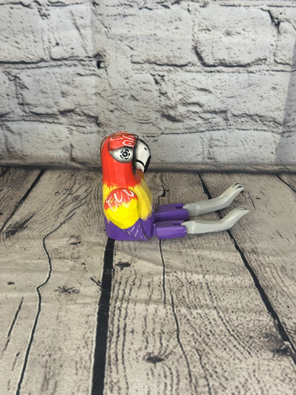 10cm Bright Parrot Sitting Animal, Wooden Shelf Ornament Handmade and Fairtrade4