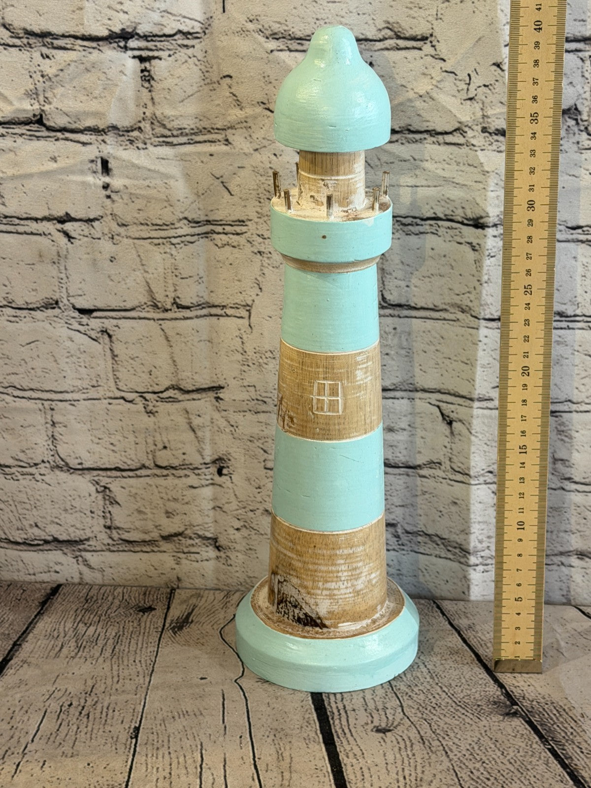 40cm Green White Wooden Lighthouse Ornament Nautical Coastal Sculpture Statue3