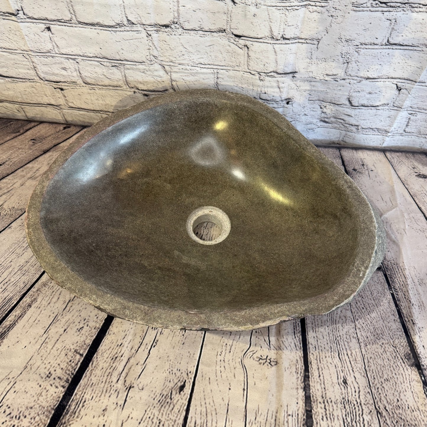 42cm x 36cm Wash Basin Bathroom Counter Top Washing River Stone Bowl Sink No 36
