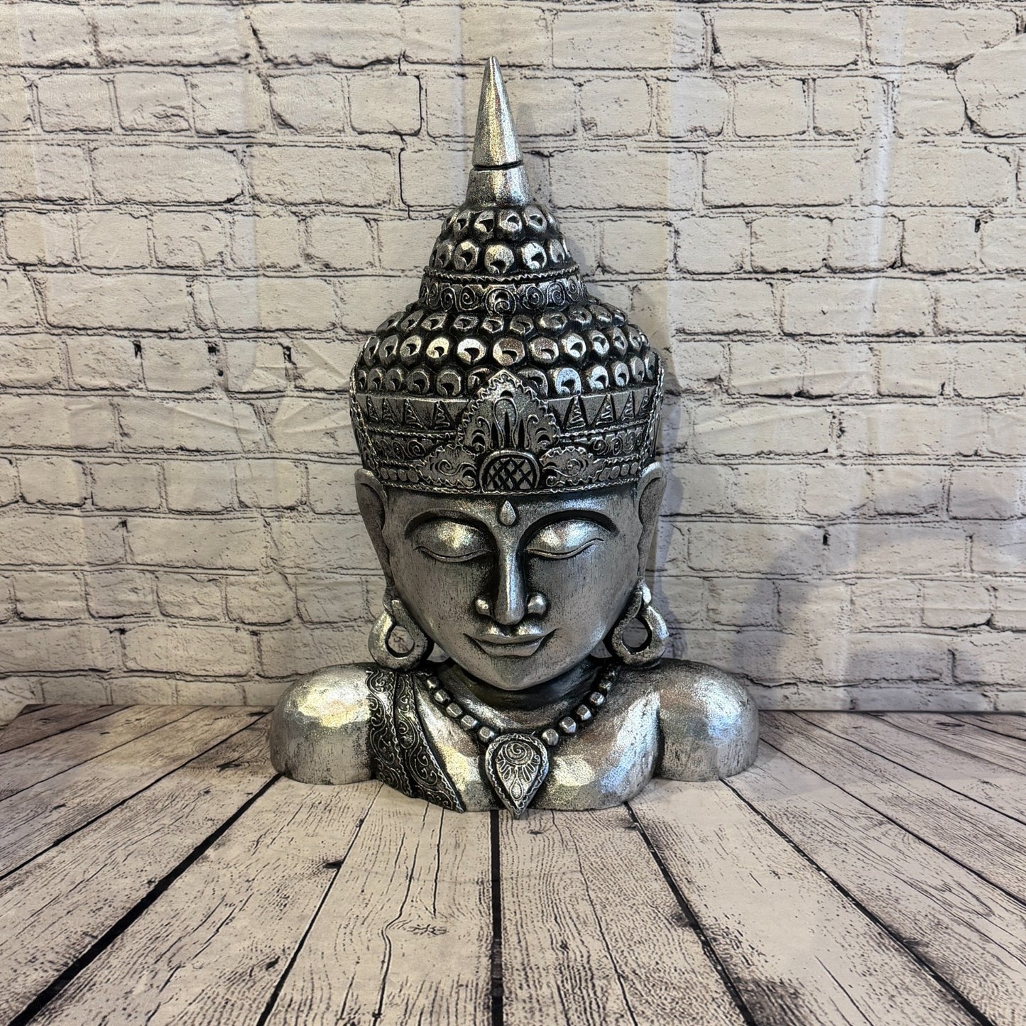 60cm Silver Head Shoulder Buddha Ornament Sculpture Statue Buddhas Handcarved0