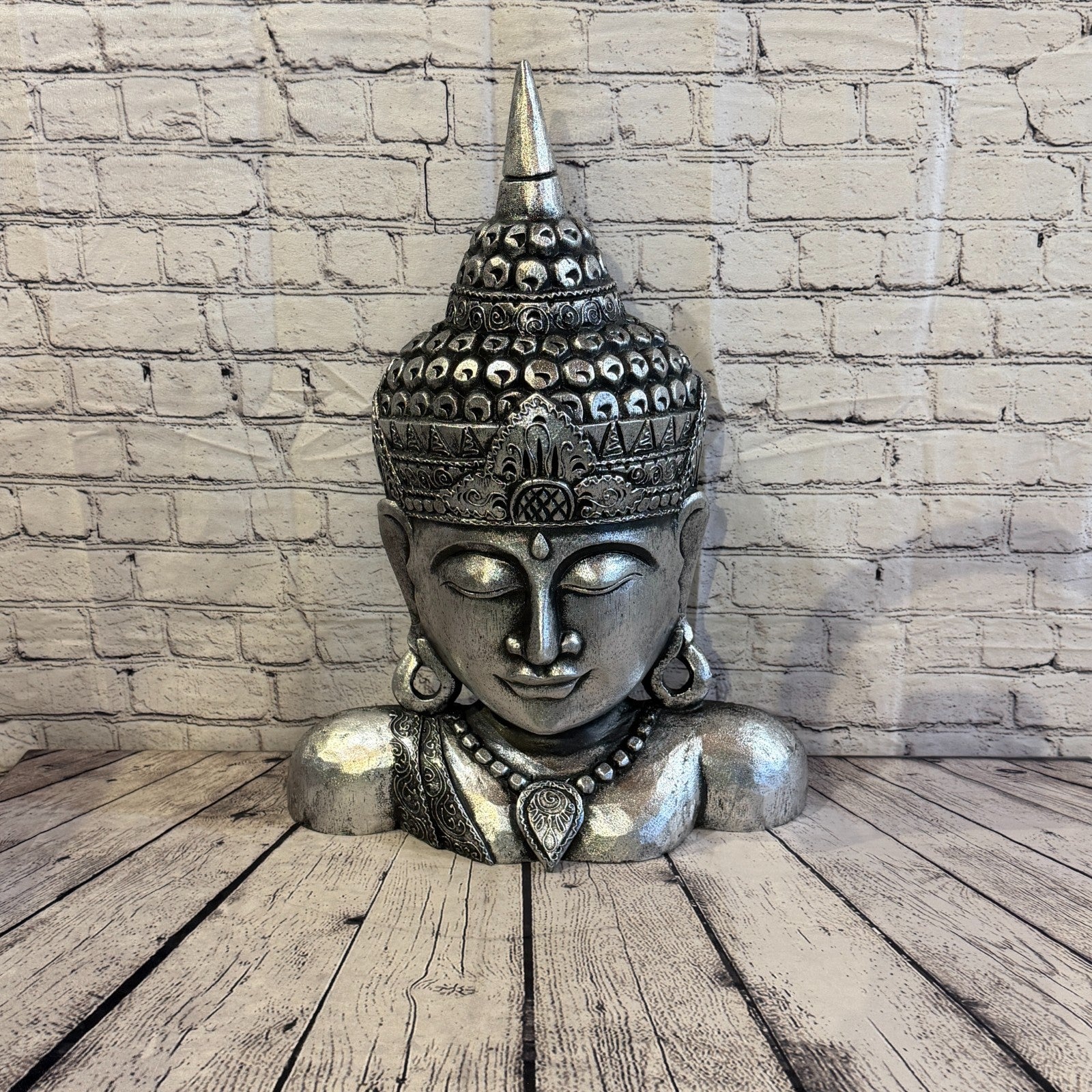 60cm Silver Head Shoulder Buddha Ornament Sculpture Statue Buddhas Handcarved0