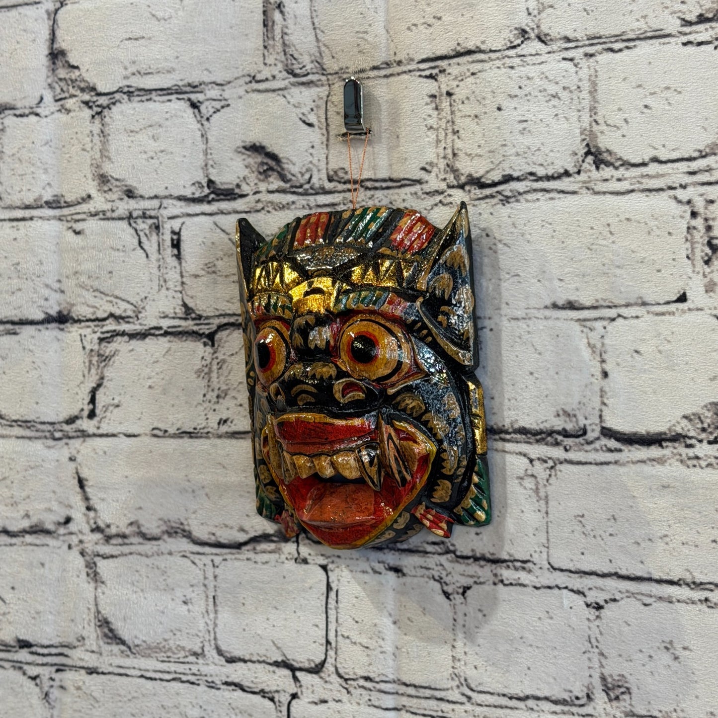 Small Wooden Black Barong Wall Mask 12cm x 12cm Handmade And Fairtrade Hindu1