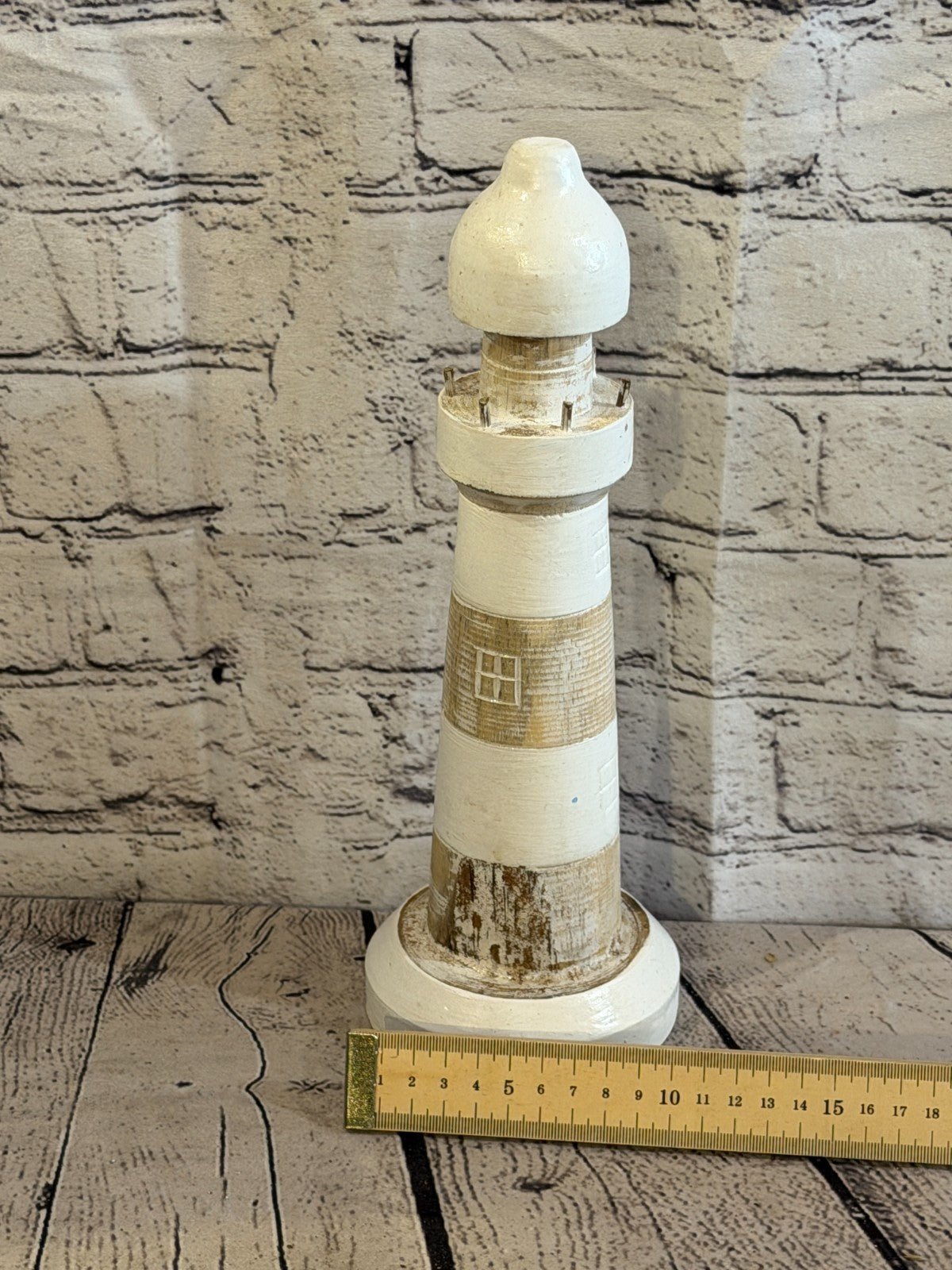 30cm Cream White Wooden Lighthouse Ornament Nautical Coastal Sculpture Statue5