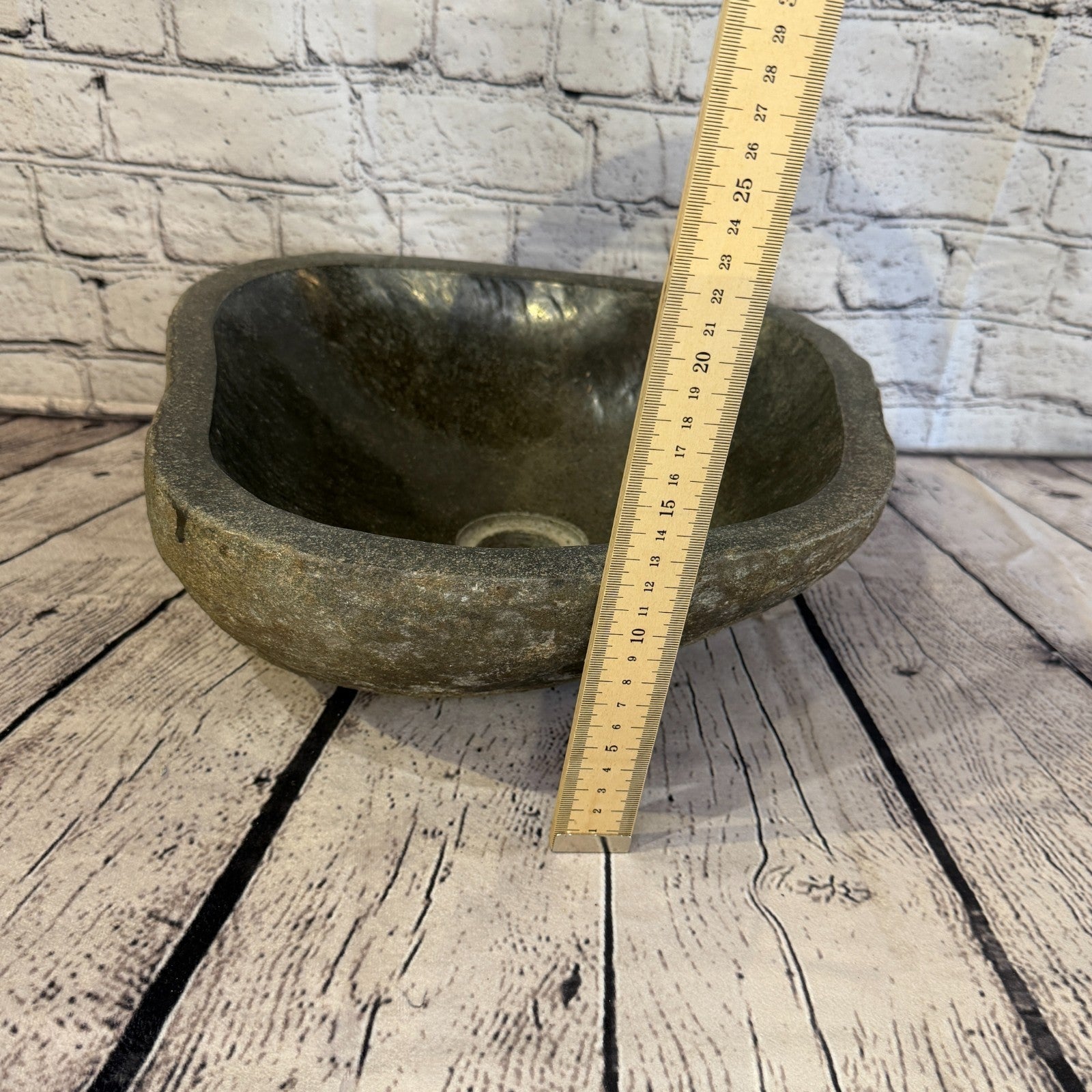 32cm x 32cm Wash Basin Bathroom Counter Top Washing River Stone Bowl Sink No 135