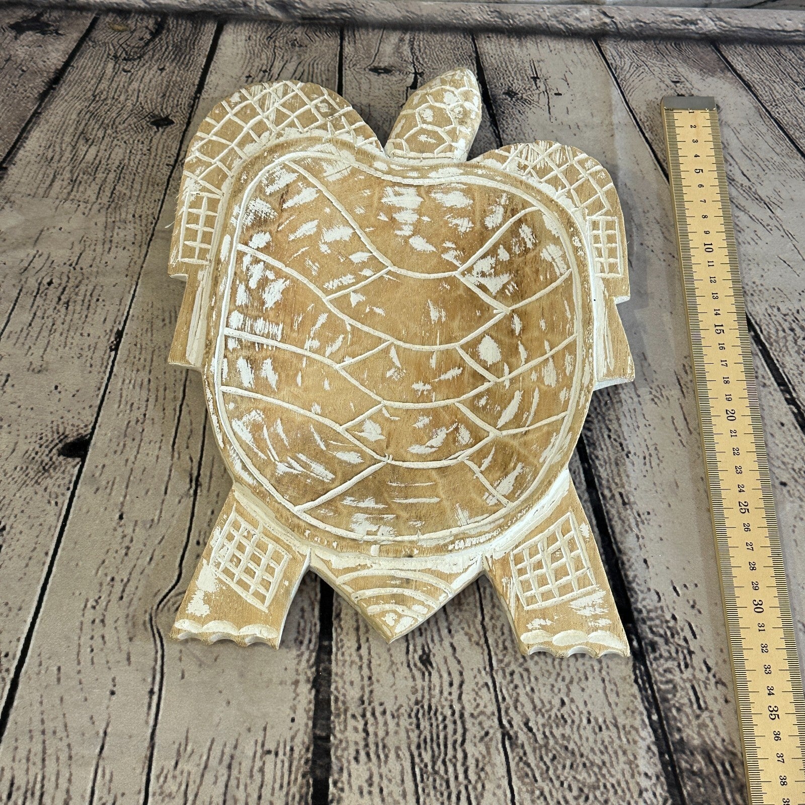 30cm Cream Sea Turtle Bowl Trinket Dish Decoration Designer Mask Wooden Handmade5