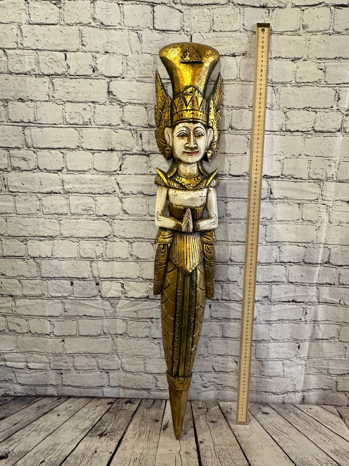 Old Antique Colour Sita Dewi Bali Rice Goddess Wings Mermaid Wood 100cm Pair5