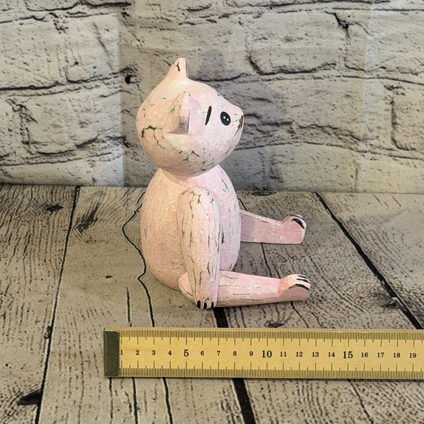 15cm Pink Teddy Bear Sitting Animal, Wooden Shelf Ornament Handmade & Fairtrade7