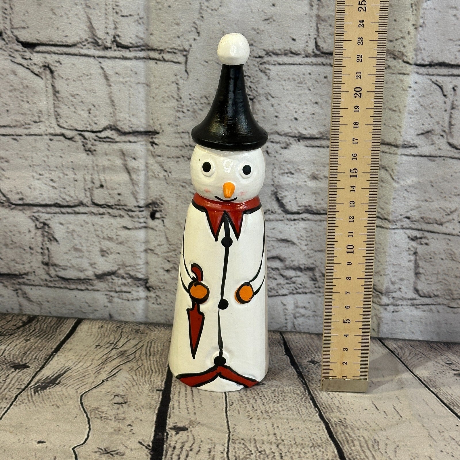 24cm x 6cm Black Pointy Hat Snowman Handcrafted Wood Xmas Christmas Ornament5
