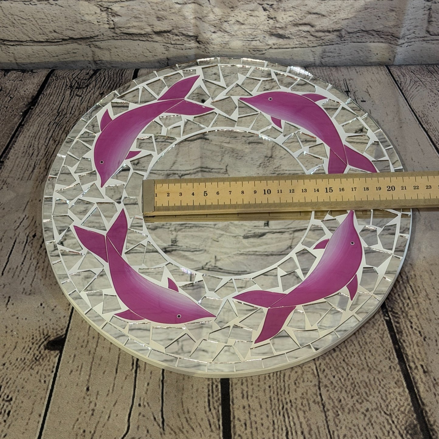 Pink Dolphin Mosaic Tile Wall Mirror 30cm x 30cm 12 Inches Handmade5