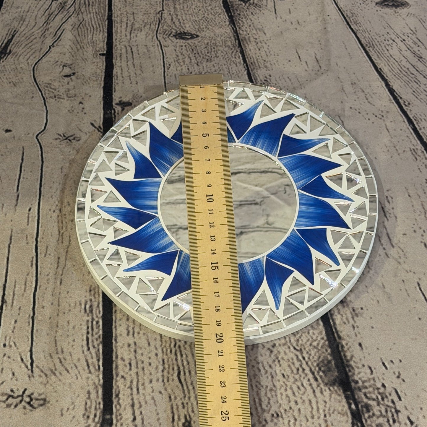 Dark Blue Sun Flame Mosaic Tile Wall Mirror 20cm x 20cm 8 Inches Handmade4