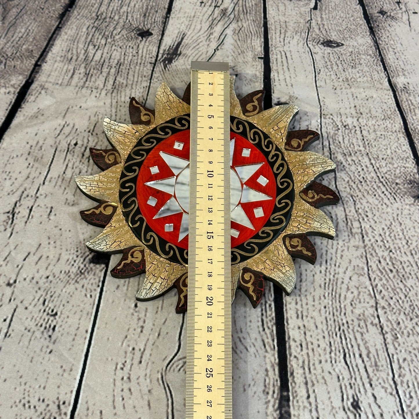 Red Gold Sun Mosaic Tile Wall Mirror 20cm x 20cm 8 Inches Handmade Fairtrade5